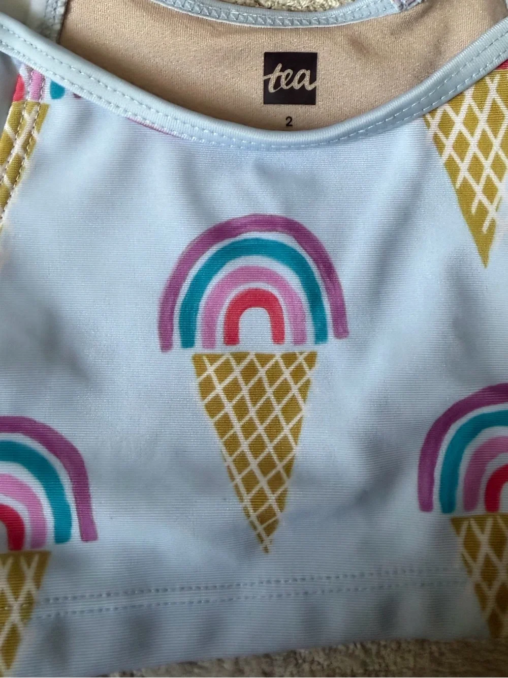 2T - Girls Tea Collection Blue Ice Cream Rainbow Bikini Top